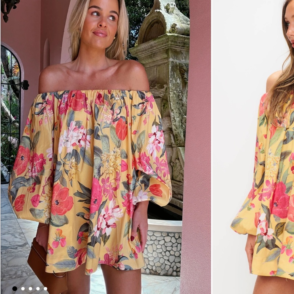 Show Me Your MuMu Yellow Floral Off-Shoulder Dress